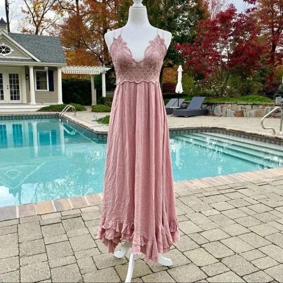 Free People Dresses & Skirts - NWT Free People Adella Dress Maxi Long Wedding Guest Lace Rose Pink